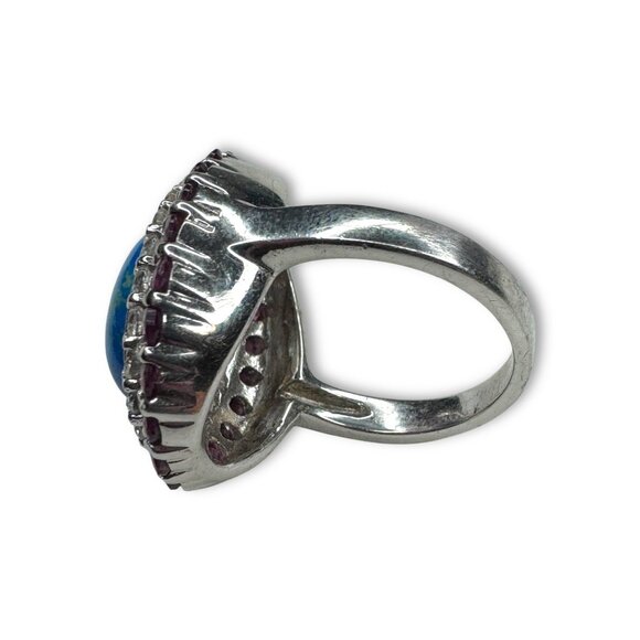 Sterling Silver Pink Tourmaline White Spinel Lapis Ring Size 6.25 - Picture 5 of 14